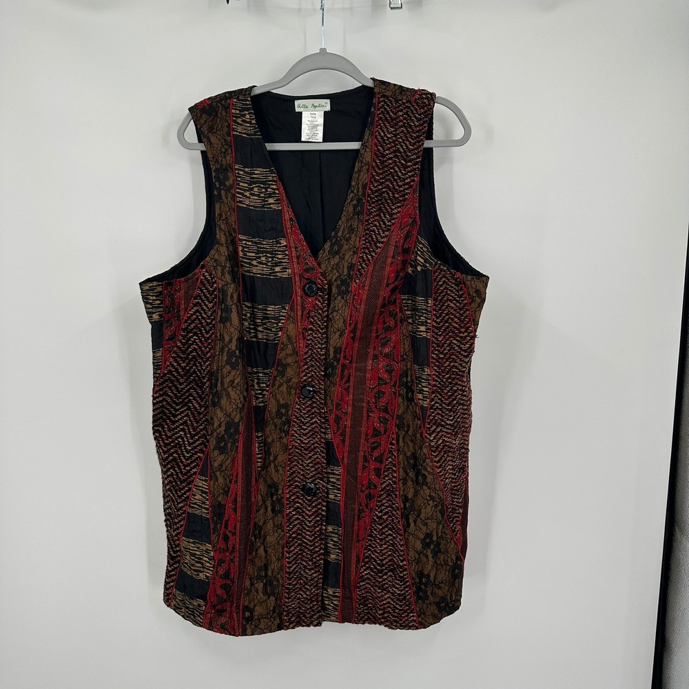 Ulla Popken Women Boho Patchwork Vest Size 16/18 Maximalist Eclectic Art To Wear
